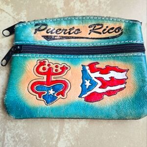 VTG Puerto Rico Wallet Small Teal Leather Smoke Free Pet Free Home